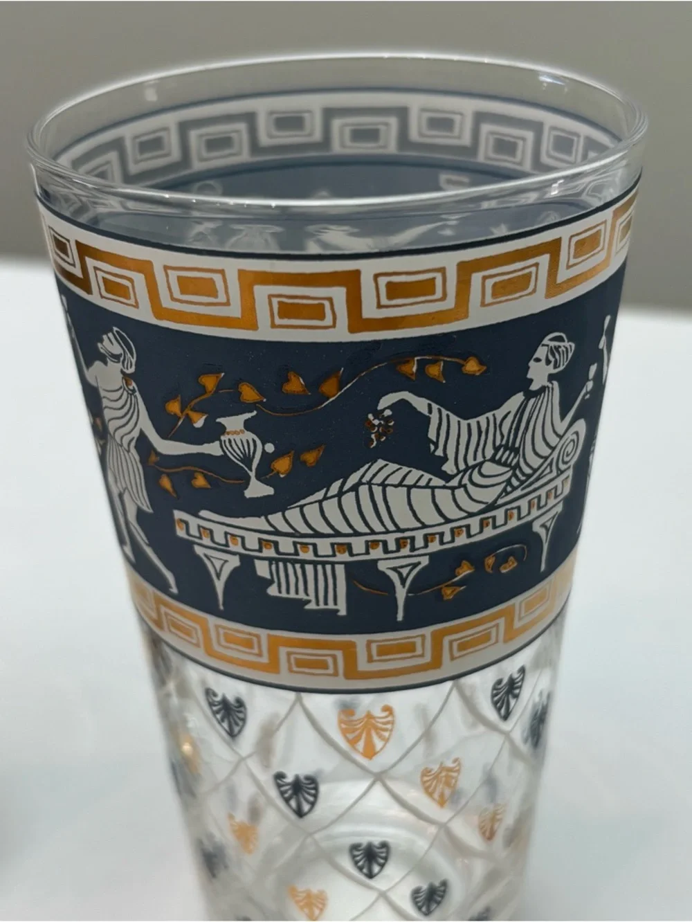 Vintage Cera Glass Highball Glasses “Etruscan Frieze” Greek Design